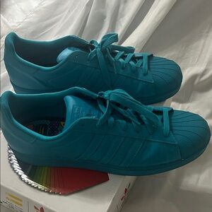Adidas Pharrell Williams Superstar Supercolor Pack Teal Low-Top Sneakers size 14